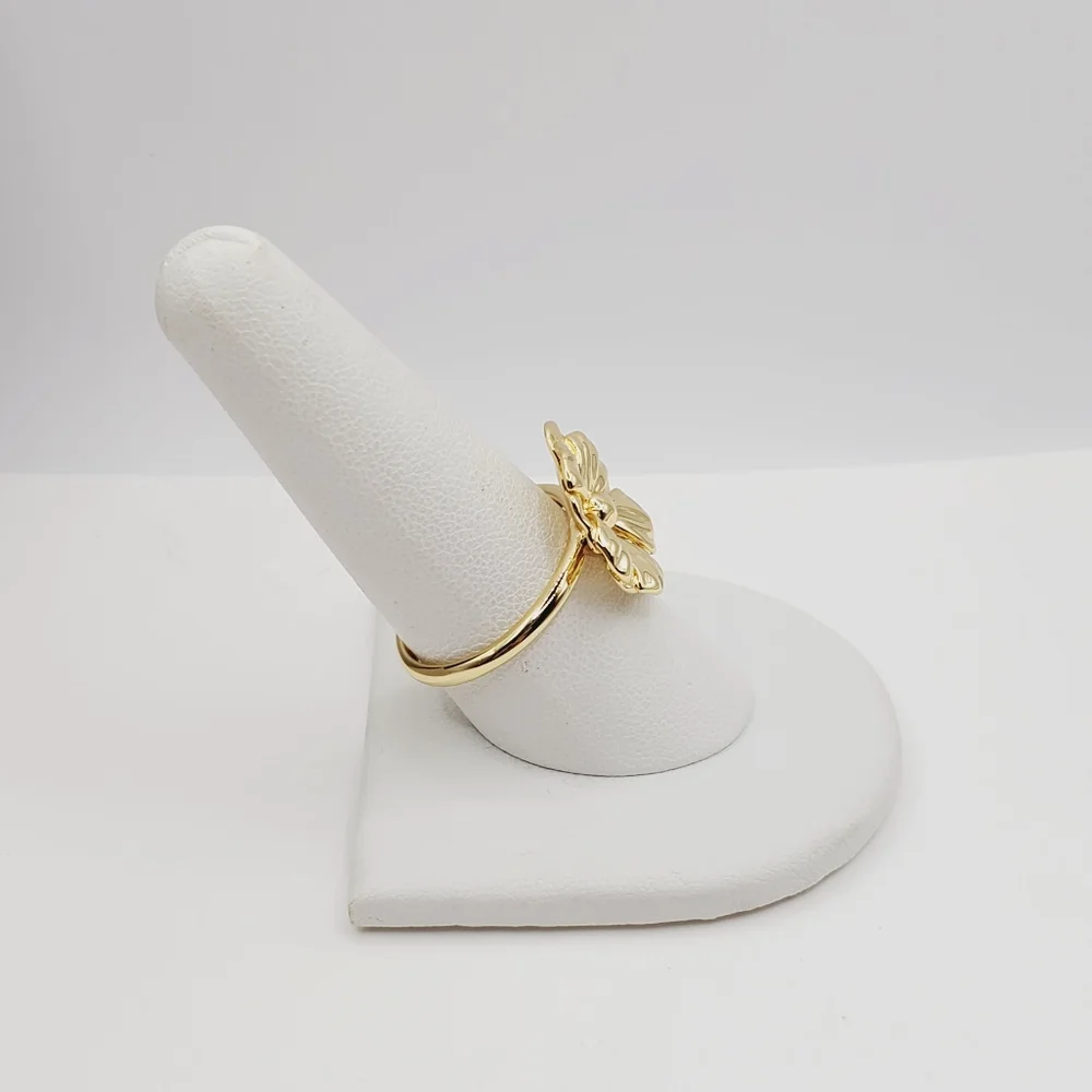 Yellow Gold Plated 3d Sculpted Floral Flower Statement Ring
